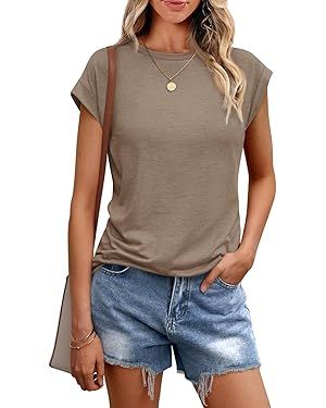 AUTOMET Womens Tops Casual Dressy Basic T Shirts Loose Fit Crewneck Cap Sleeve Tee Summer Outfits... | Amazon (US)