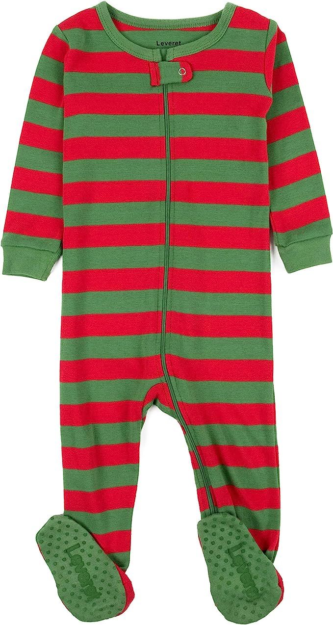 Leveret Striped Baby Boys Girls Footed Pajamas Sleeper 100% Cotton Kids & Toddler Christmas Pjs (... | Amazon (US)