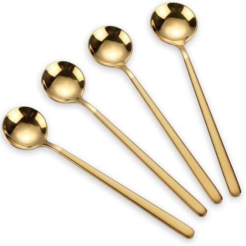 PERMINKS 4-Piece Gold Coffee Spoons Set - 6.7” Long Handle Serving Spoons for Coffee Bar Accessories, Premium 304 Stainless Steel Espresso Teaspoons for Tall Mugs, Lattes & Tea, Dishwasher Safe | Amazon (US)