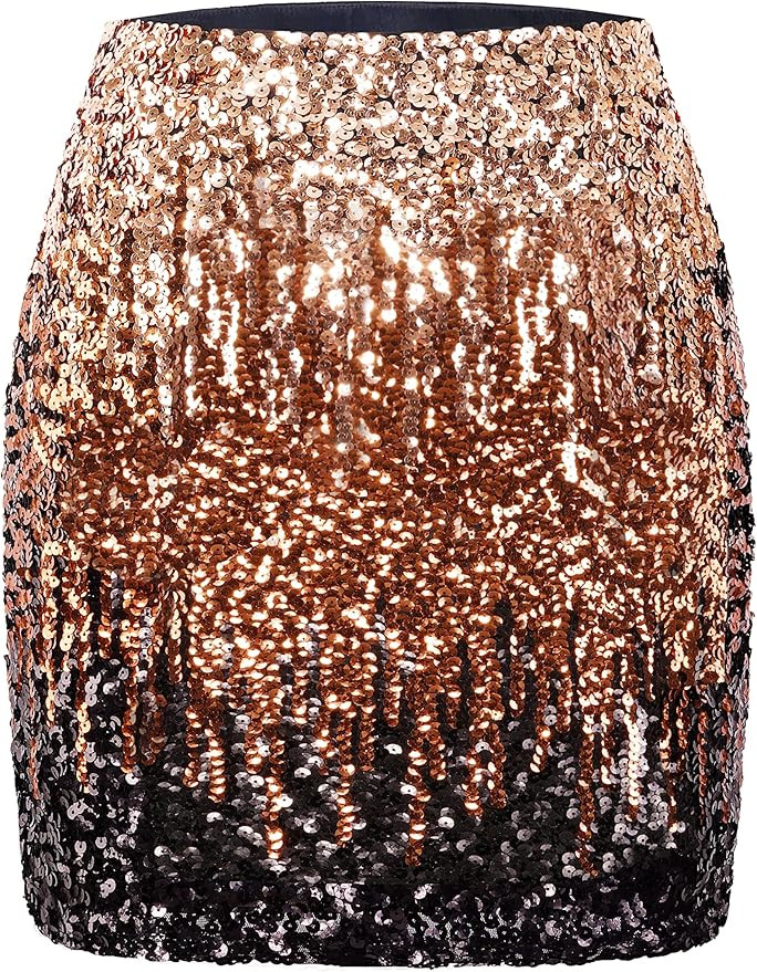 MANER Women's Sequin Skirt Sparkle Stretchy Bodycon Mini Skirts Night Out Party | Amazon (US)