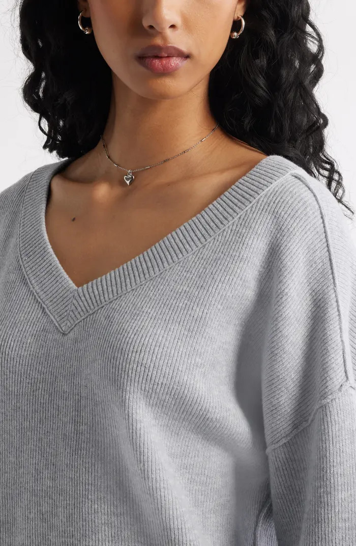 Seamed Oversize V-Neck Rib Sweater | Nordstrom
