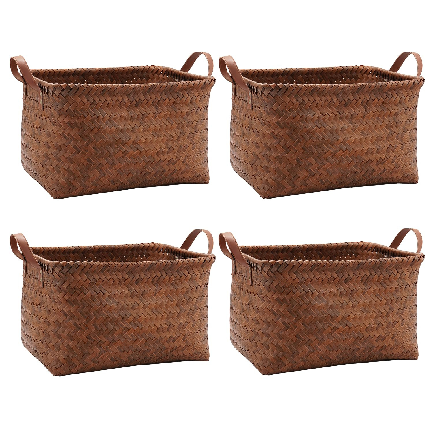 GIB Wicker Storage Baskets for Shelves with Handles 4 Pack, 15"x11" Hand Woven Decorative Rectang... | Amazon (US)
