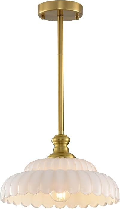 White Glass Ceiling Light Vintage Brass Ceiling Pendant Lighting Fixtures for Bedroom Living Room Hallway | Amazon (US)