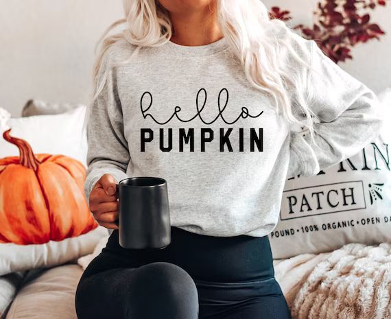 Hello Pumpkin Crew Neck Sweater, Fall Halloween Crewneck Sweatshirt, Halloween Sweatshirt, Thanks... | Etsy (US)