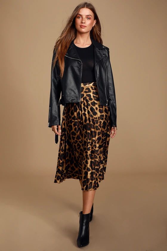 Tasteful Living Leopard Print Satin Pleated Midi Skirt | Lulus (US)
