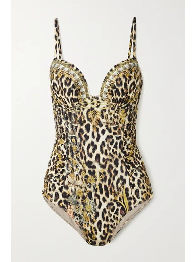 Camilla - Crystal-embellished Ruched Printed Swimsuit - Leopard print | NET-A-PORTER (US)
