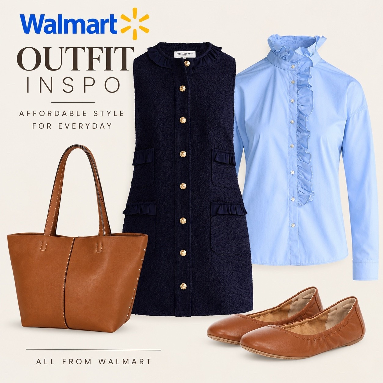 Preppy fall style, Walmart edition 💙 The ruffles, navy and cognac combo is giving polished without trying too hard.

#WalmartFashion #WalmartFinds #PreppyStyle #FallOutfit #AffordableFashion

#LTKootd #LTKOver40 #LTKMidsize