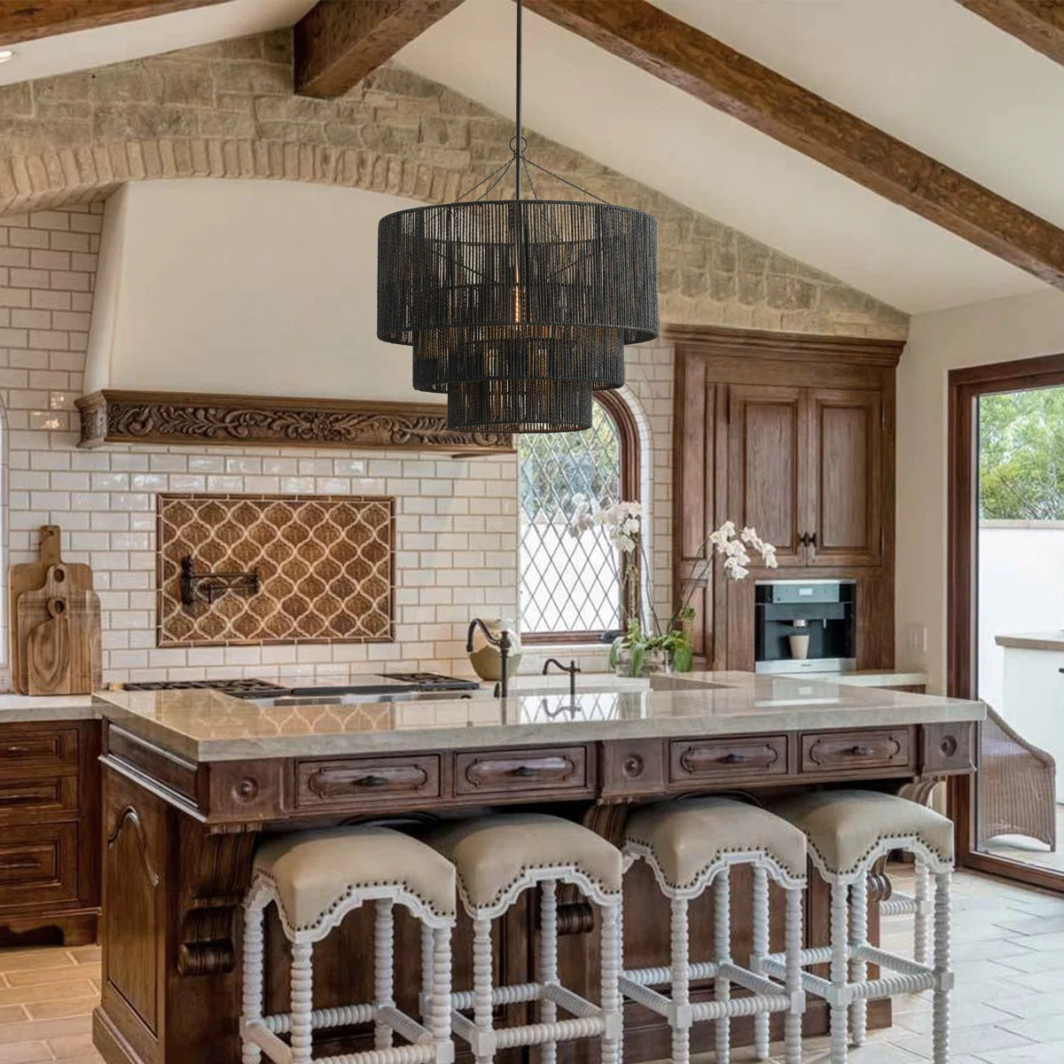 Arlandus 1-Light 23.62 inch E26 Woven Black Finish Dimmable Pendant Light | Wayfair North America