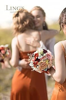 Ling's Moment 7 Inch Burnt Orange Artificial Bridesmaid Bouquets for Wedding,Set of 4,for Wedding Ce | Amazon (US)