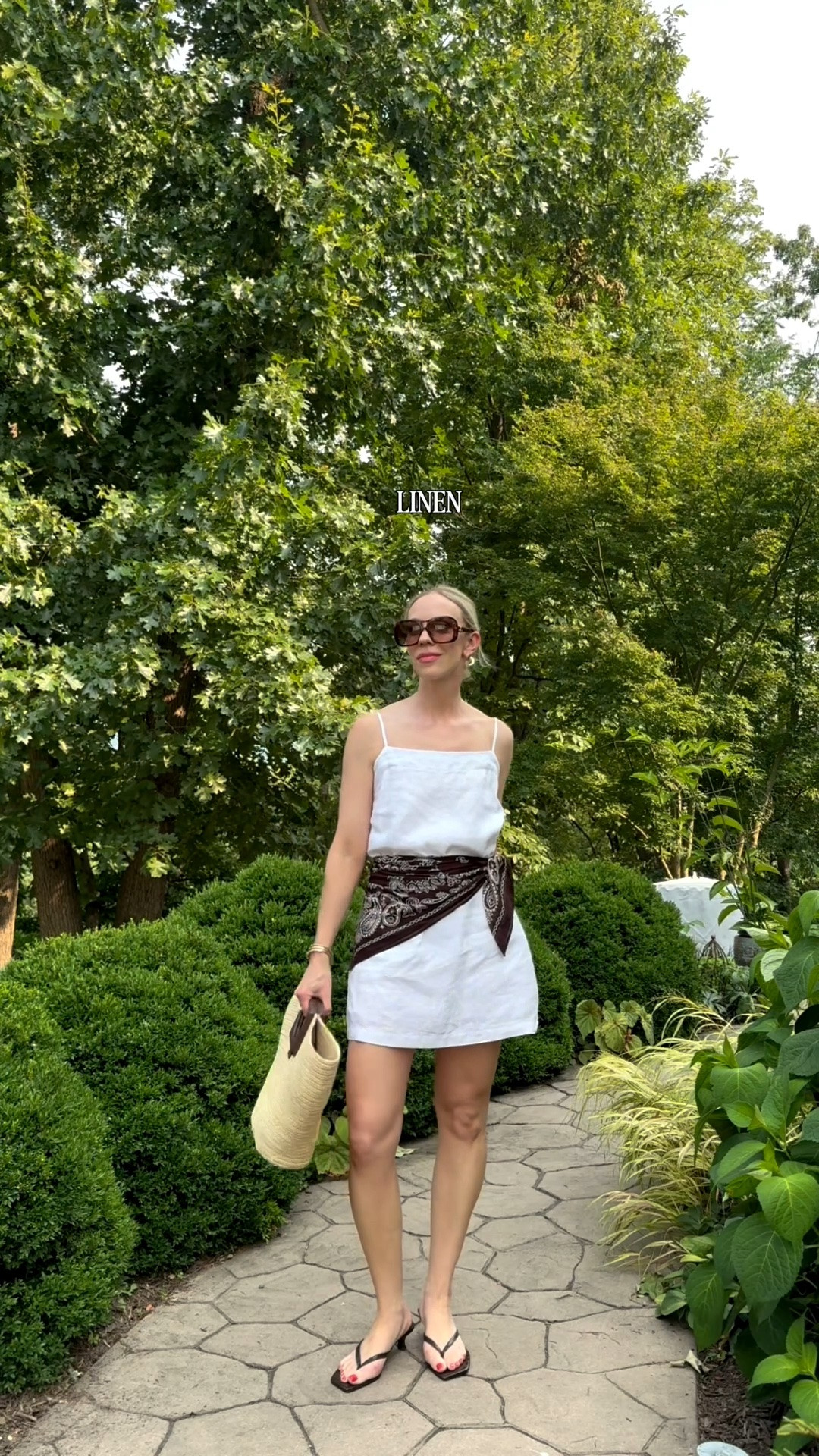 Linen dress, brown bandana scarf (on major sale), vacation outfit, Le Tanneur straw tote bag

#LTKSeasonal #LTKOver40 #LTKTravel