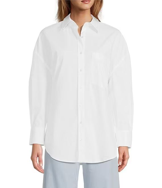 Alda Point Collar Long Sleeve Self-Tie Hem Button Front Blouse | Dillard's