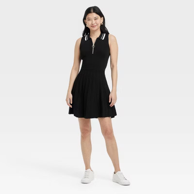 Women's Tennis Tank Sweater Dress - A New Day™ Black S: Polo Collar, Pleated Back, Knit Fabric | Target