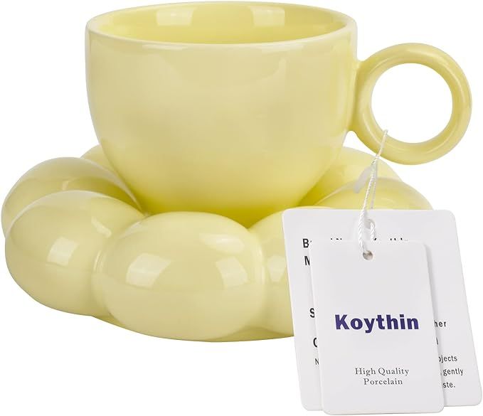 Koythin Ceramic Coffee Mug with Saucer Set, Creative Cute Cup with Sunflower Coaster for Office a... | Amazon (US)