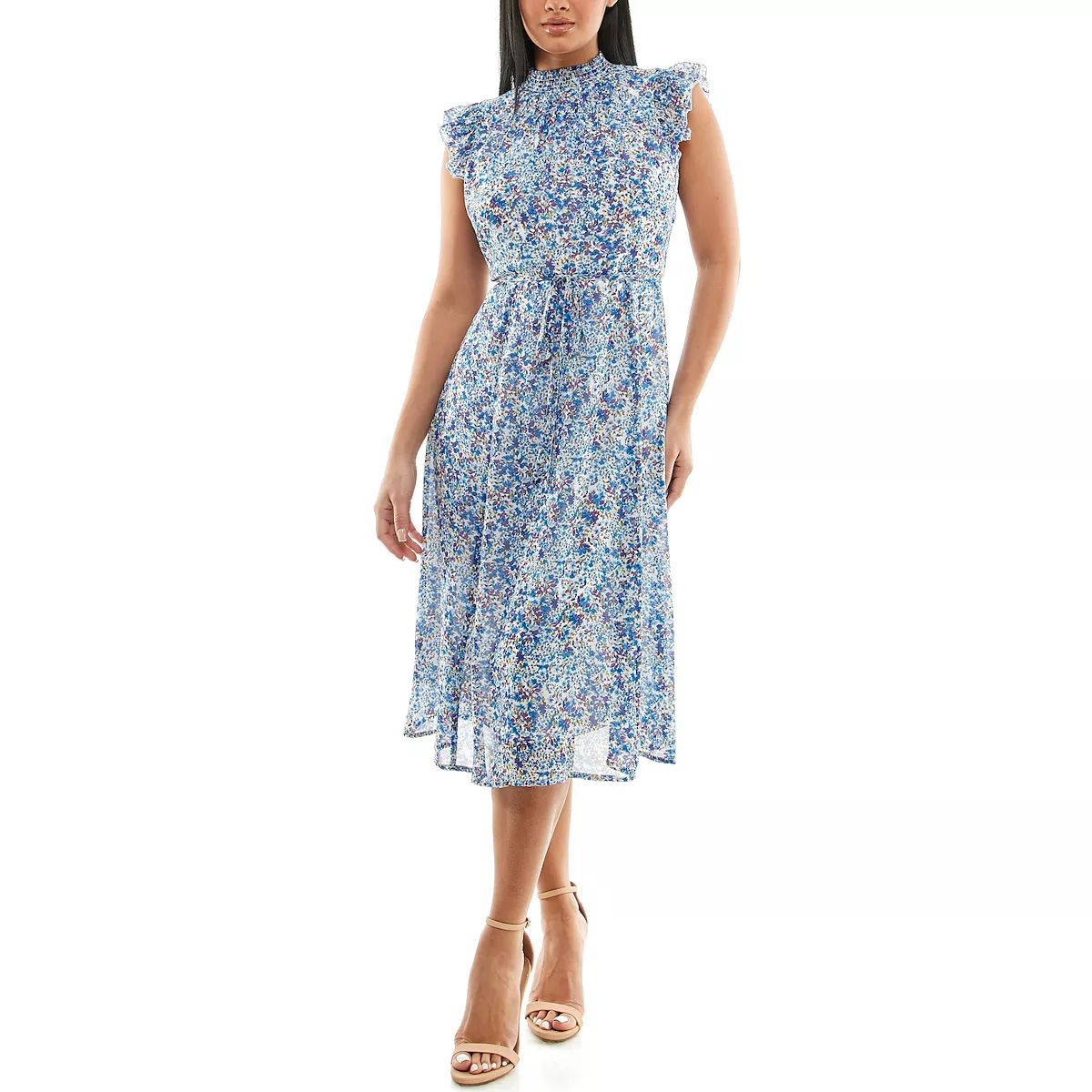 Women's Nina Leonard Smocked Flutter Sleeve Print Dress | Kohl's