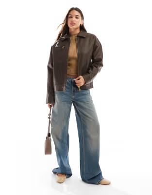 Cotton On leo faux leather jacket in washed brown | ASOS (Global)