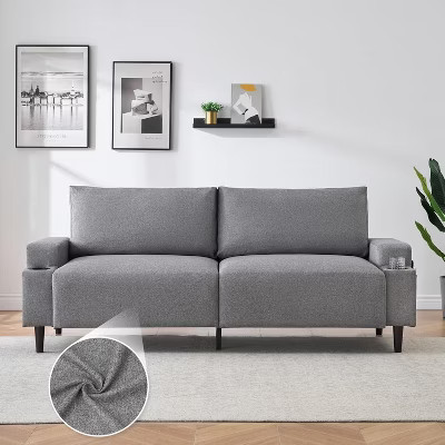 GustoWave Modern 80'' Sofa Couch - Loveseat Sofa with Cup Holders & Side Pockets, Deep Seat Sofa Couch for Living Room, Grey/Linen | Target
