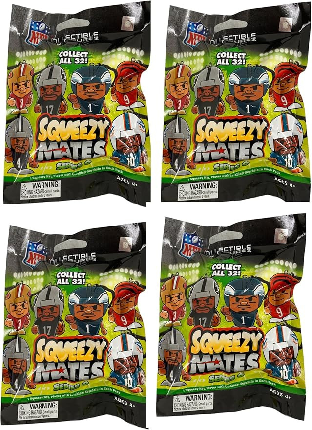 Party Animal - 4 Pack Bundle - Squeezymates NFL Football Series 6 Mystery Blind Pack Bag Figure S... | Amazon (US)