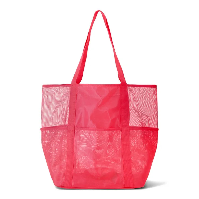 No Boundaries Mesh Beach Tote Bag, Women's, Coral | Walmart (US)