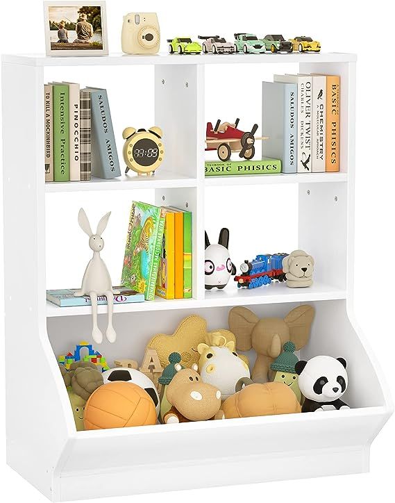 Aheaplus Toy Storage Organizer with Bookcase, 5 Cubby Bookshelf Toy Storage Cabinet, Open Multi-B... | Amazon (US)