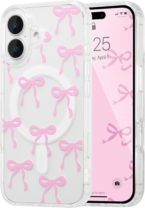 UEEBAI Magnetic for iPhone 16 Case, Bow Case Compatible with MagSafe, Wireless Slim Clear Ribbon ... | Amazon (US)