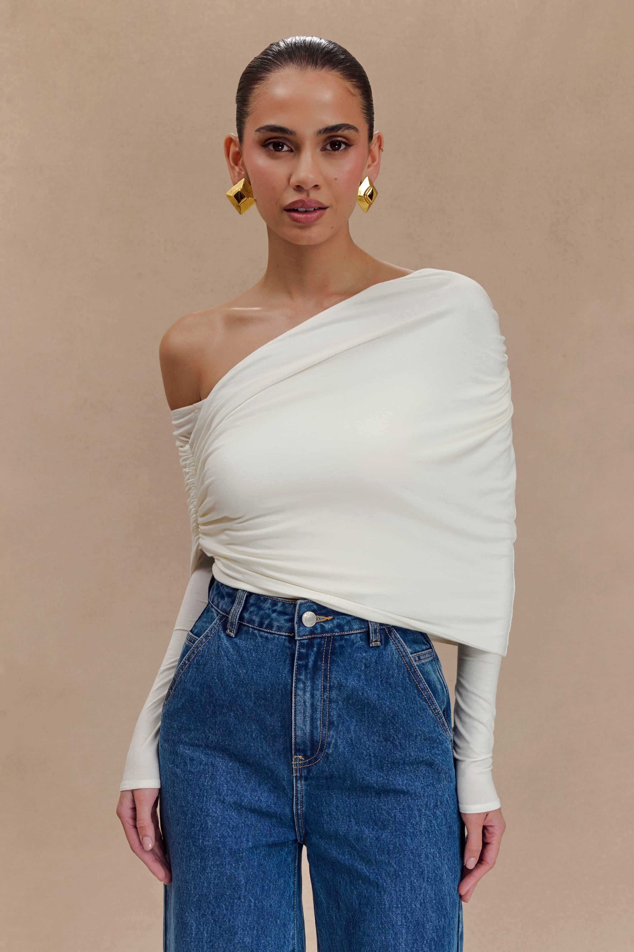 Corinna Modal One Shoulder Top - Ivory | MESHKI US
