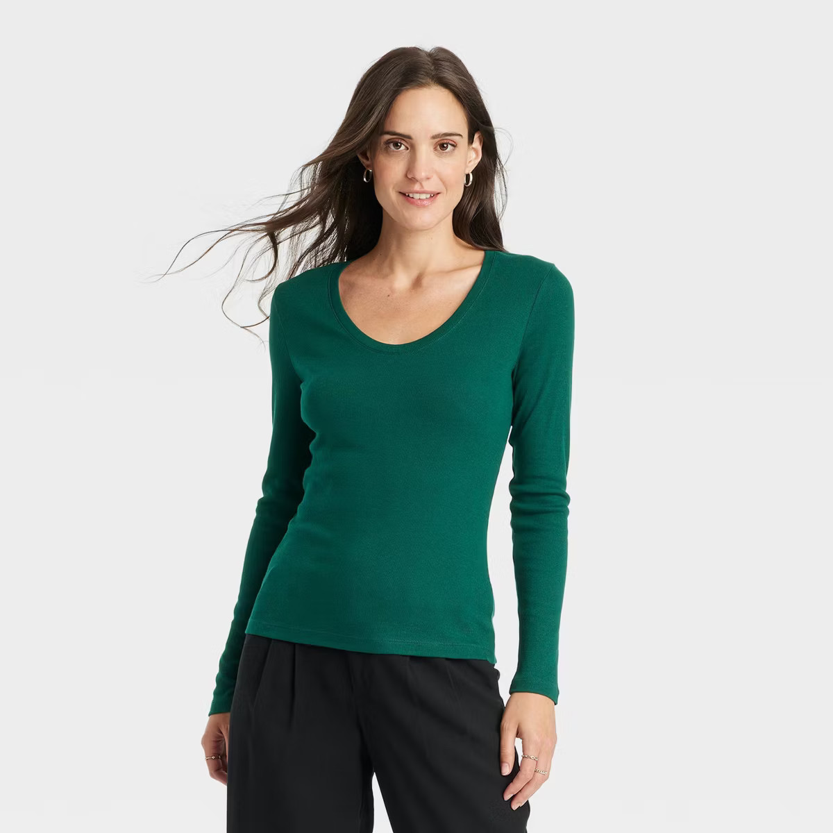 Women's Long Sleeve Scoop Neck Ribbed T-Shirt - A New Day™ | Target
