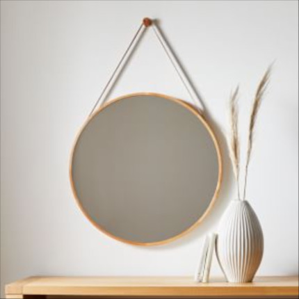 Modern Hanging Round Wall Mirror with Leather Strap