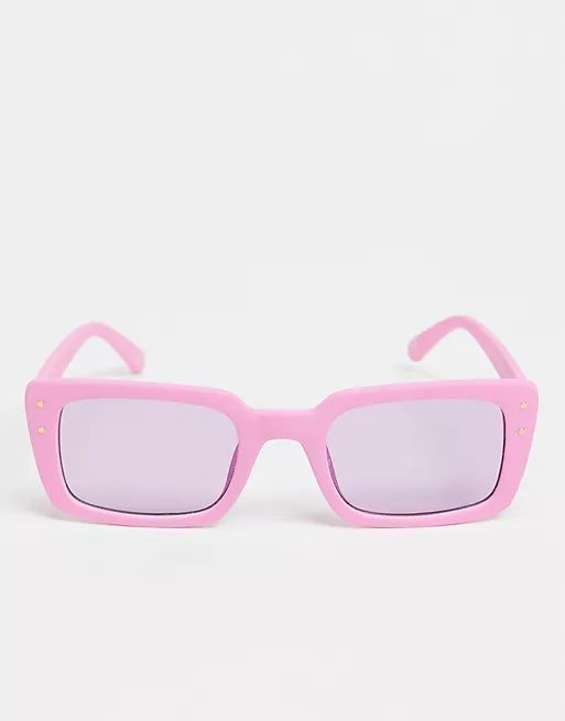 ASOS DESIGN mid square sunglasses with metal stud detailing in purple | ASOS (Global)