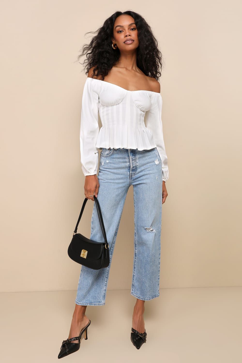 Cutest Confidence White Off-the-Shoulder Long Sleeve Bustier Top | Lulus
