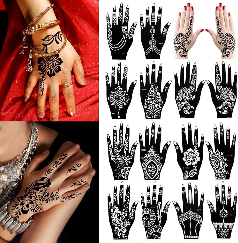 PPVWEY 14 Sheets Henna Tattoo Stencils Set, Temporary Tattoo Templates Indian Arabian Self Adhesi... | Amazon (CA)