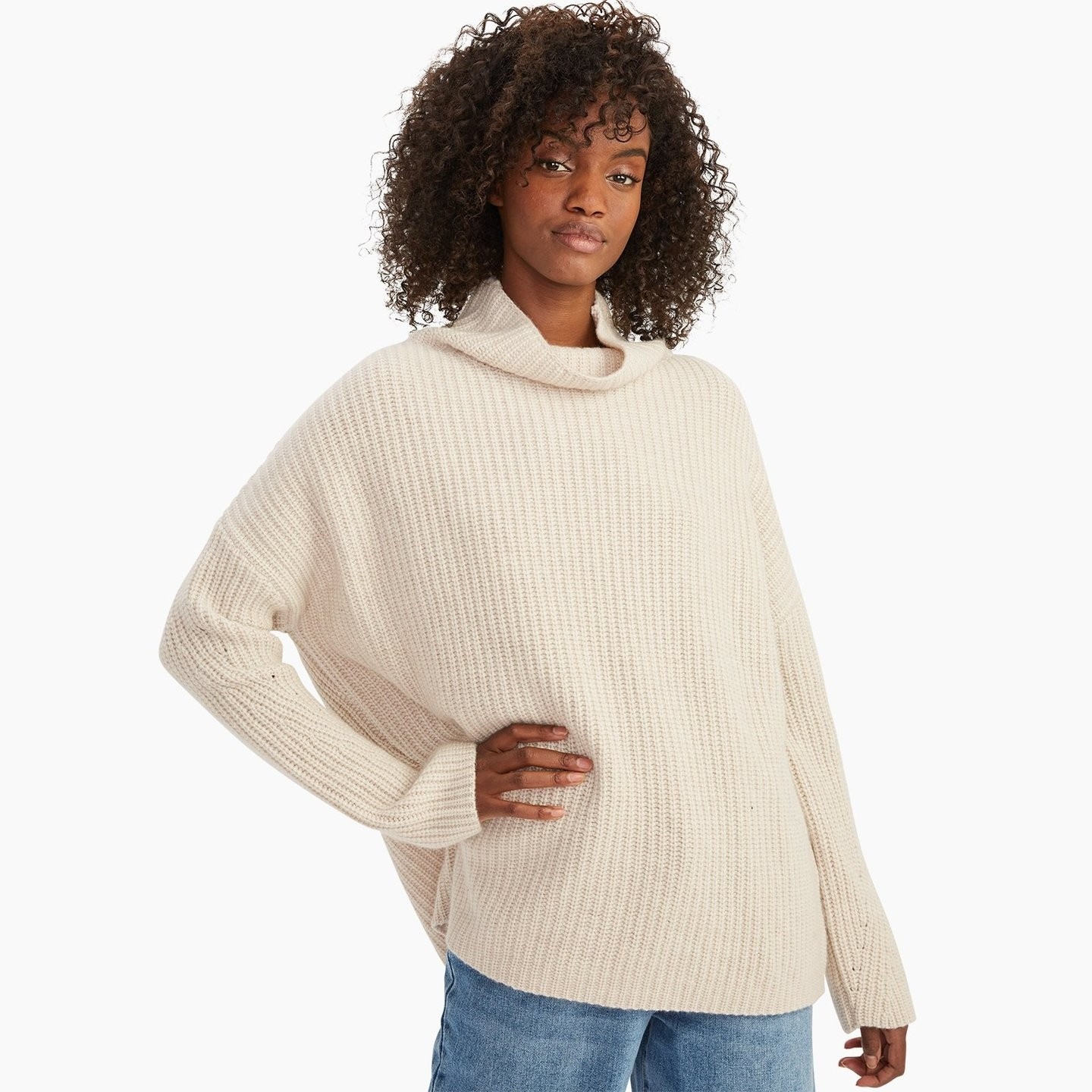 Wool Cashmere Oversized Ribbed Turtleneck | NAADAM