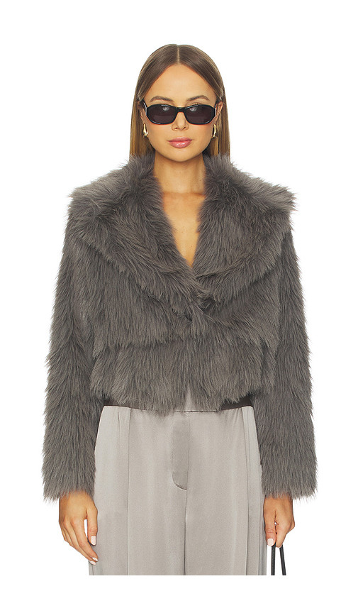 The Sei Faux Fur Bomber Jacket in Steel. Size 4 | Revolve Clothing (Global)