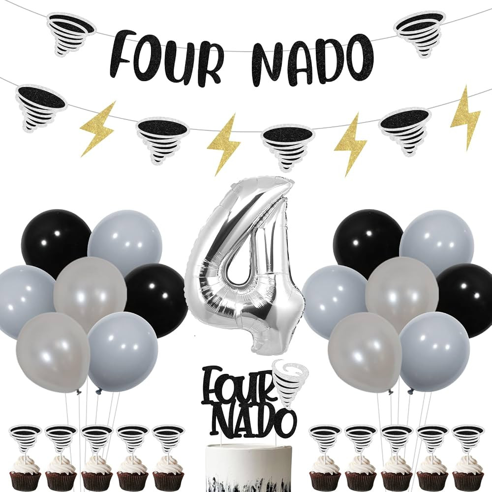 Fournado Birthday Decorations Tornado Themed 4th Birthday Party Decorations Banner Four Nado Cake... | Amazon (US)