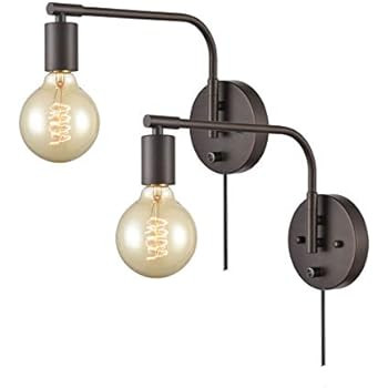 DANXU Edison Industrial Wall Sconces Set of Two Sconce Plug in with Switch Swing Arm Oil Rubbed B... | Amazon (US)