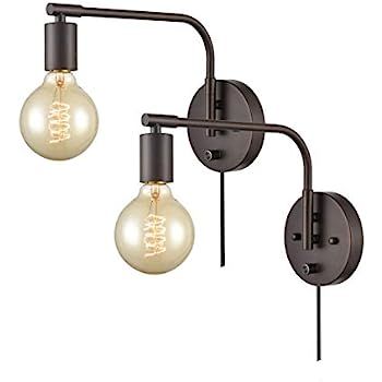 DANXU Edison Industrial Wall Sconces Set of Two Sconce Plug in with Switch Swing Arm Oil Rubbed B... | Amazon (US)