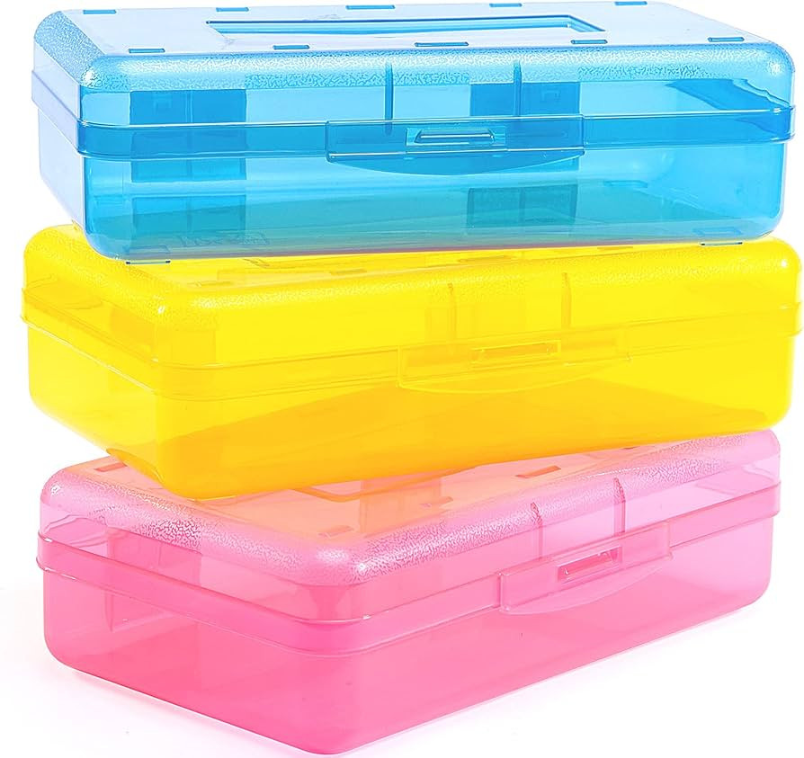 Sooez 3 Pack Pencil Case, Large Hard Pencil Box Bulk, Clear Crayon Box | Amazon (US)