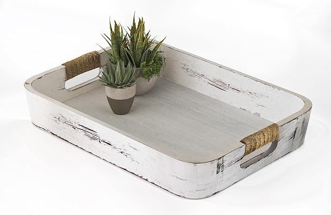 White Coffee Table Tray - 16.5"x12" - White Ottoman Tray for Living Room - White Trays for Coffee... | Amazon (US)