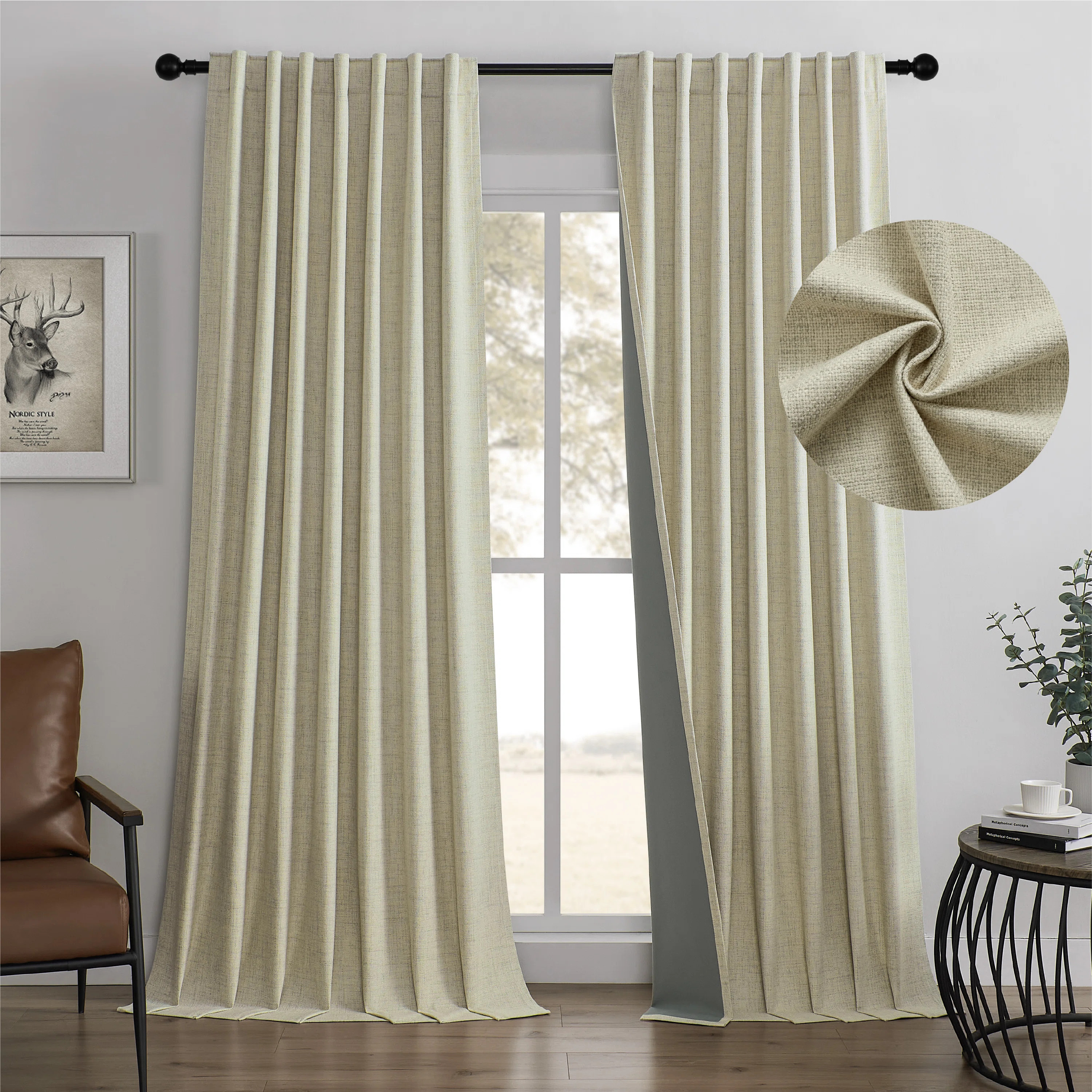 100% Polyester Burlap Blackout Curtains for Bedroom Back Tab Curtains 2 Panels Set (Set of 2) | Wayfair North America