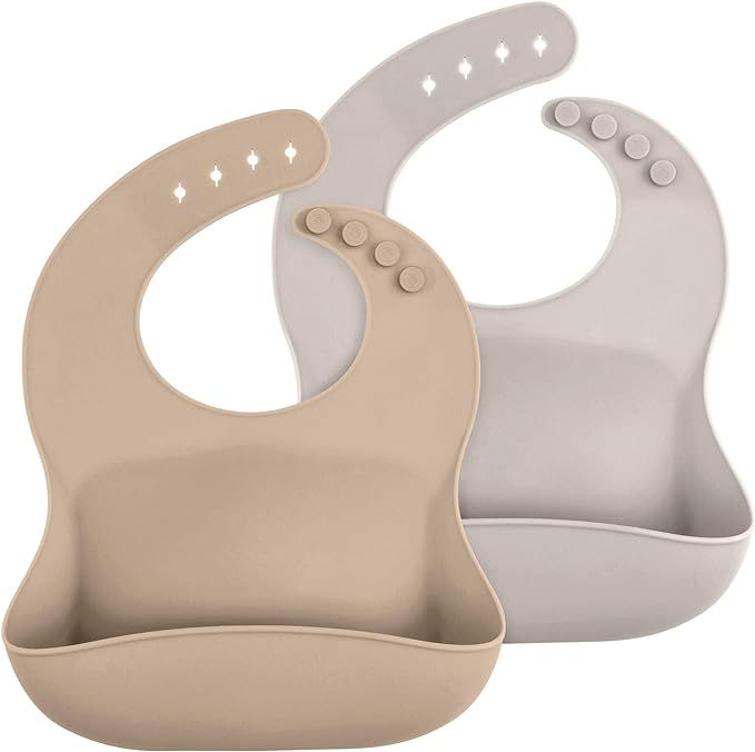 WeeSprout Waterproof Silicone Baby Bibs (Set of 2) | Pocket to Catch Food | Amazon (US)