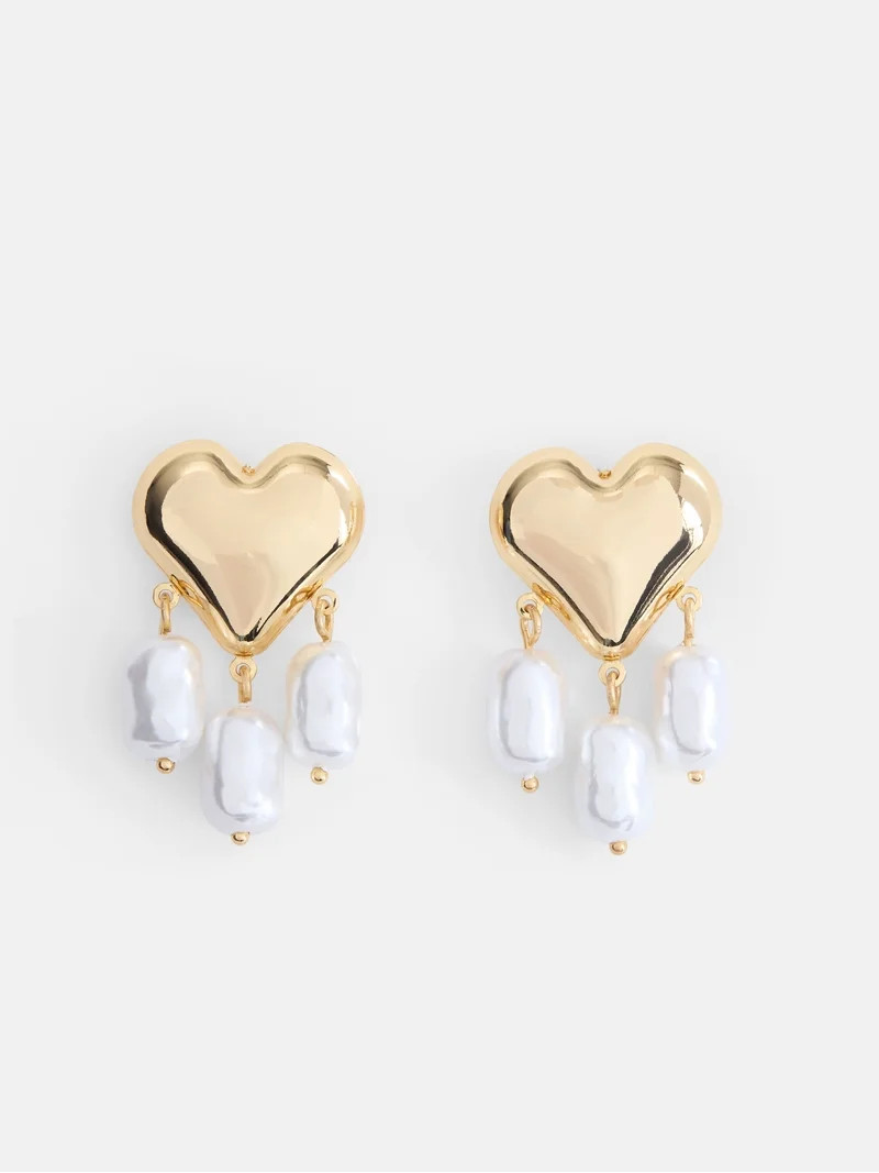 Free Assembly Women's Gold Tone Heart and Faux Pearl Drop Earrings | Walmart (US)