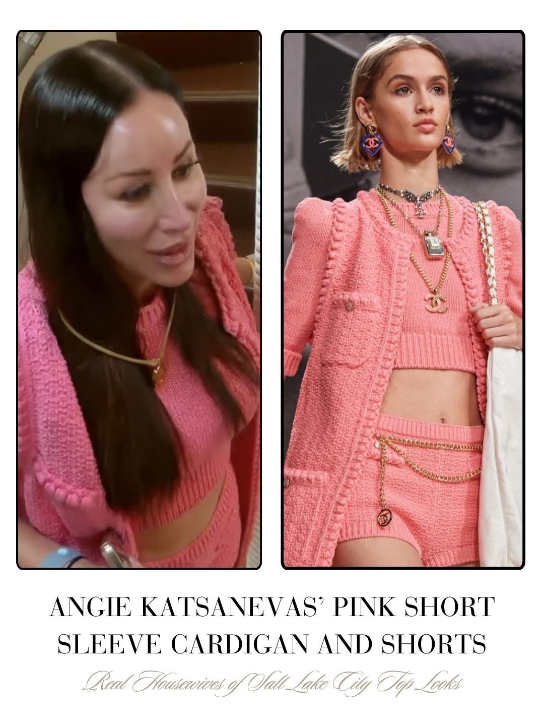 Angie Katsanevas’ Pink Short Sleeve Cardigan and Shorts sold out by Channel 