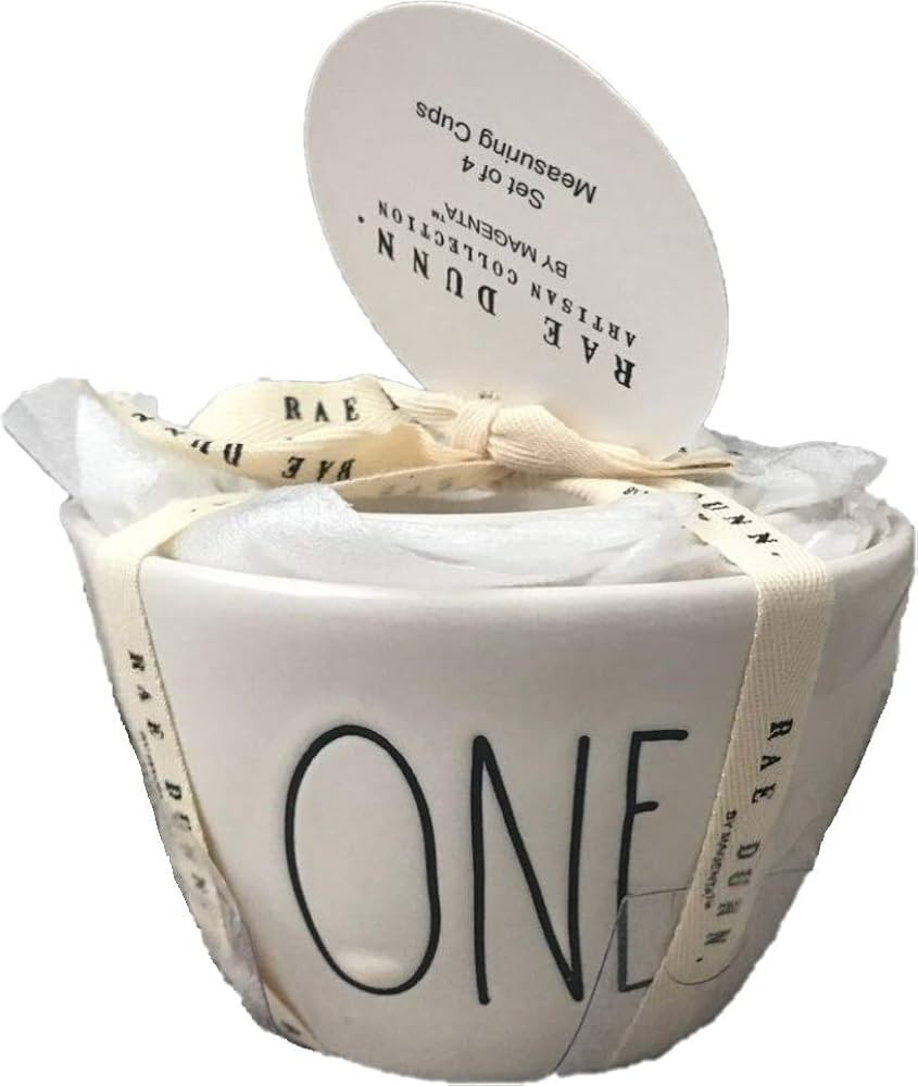 Rae Dunn 4 Piece WHOLE HALF THIRD QUARTER Glossy White Ceramic Measuring Cups Set | Amazon (US)