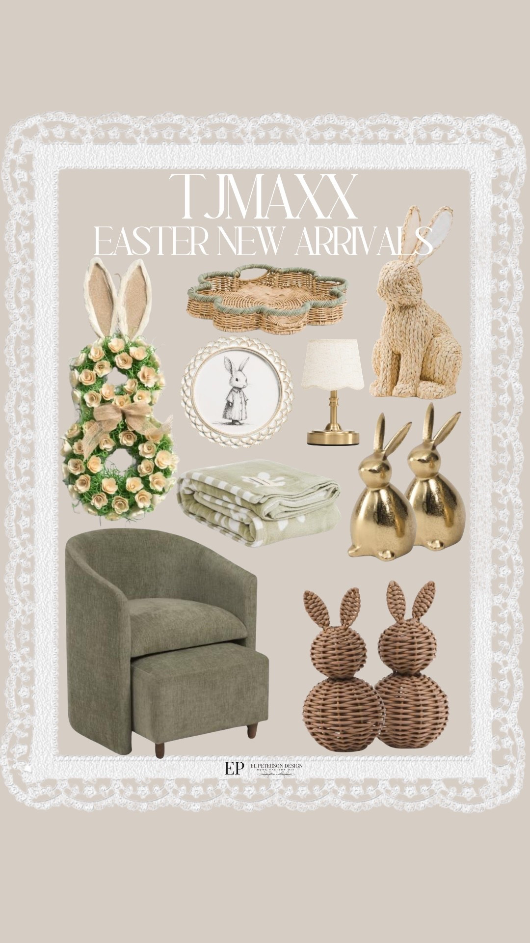TJMaxx
New Arrivals
Wreath
Tray
Table top bunnies
Accent chair
Blanket
Artwork


#LTKHome