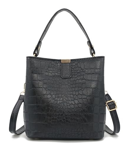 Esimileeya Crocodile Pattern Purses with Shoulder Strap Bucket Bags for Women with Top Handle Black Crocodile Purses for Women Croc Bag Women's Top-handle Handbags | Amazon (US)