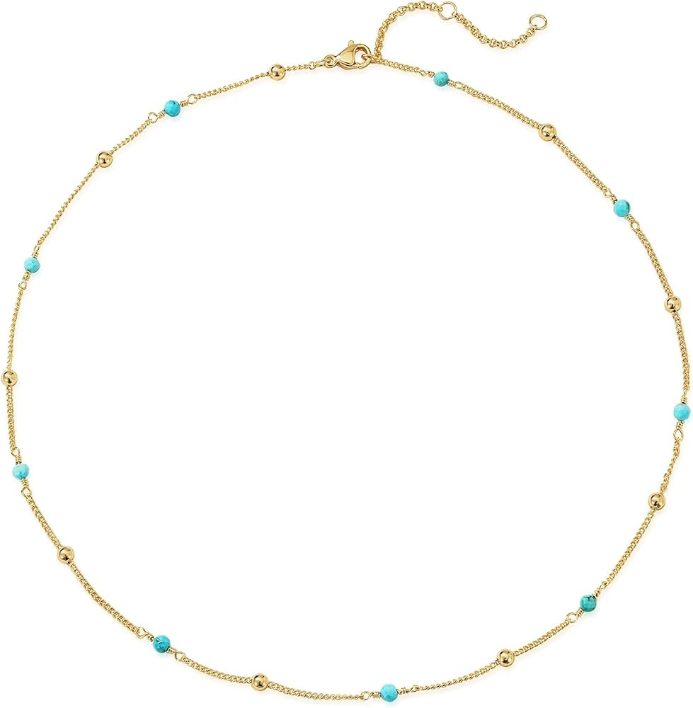 Created Turquoise Choker Necklace for Women, 14K Gold Plated Western Beaded Station Necklace Mini... | Amazon (US)