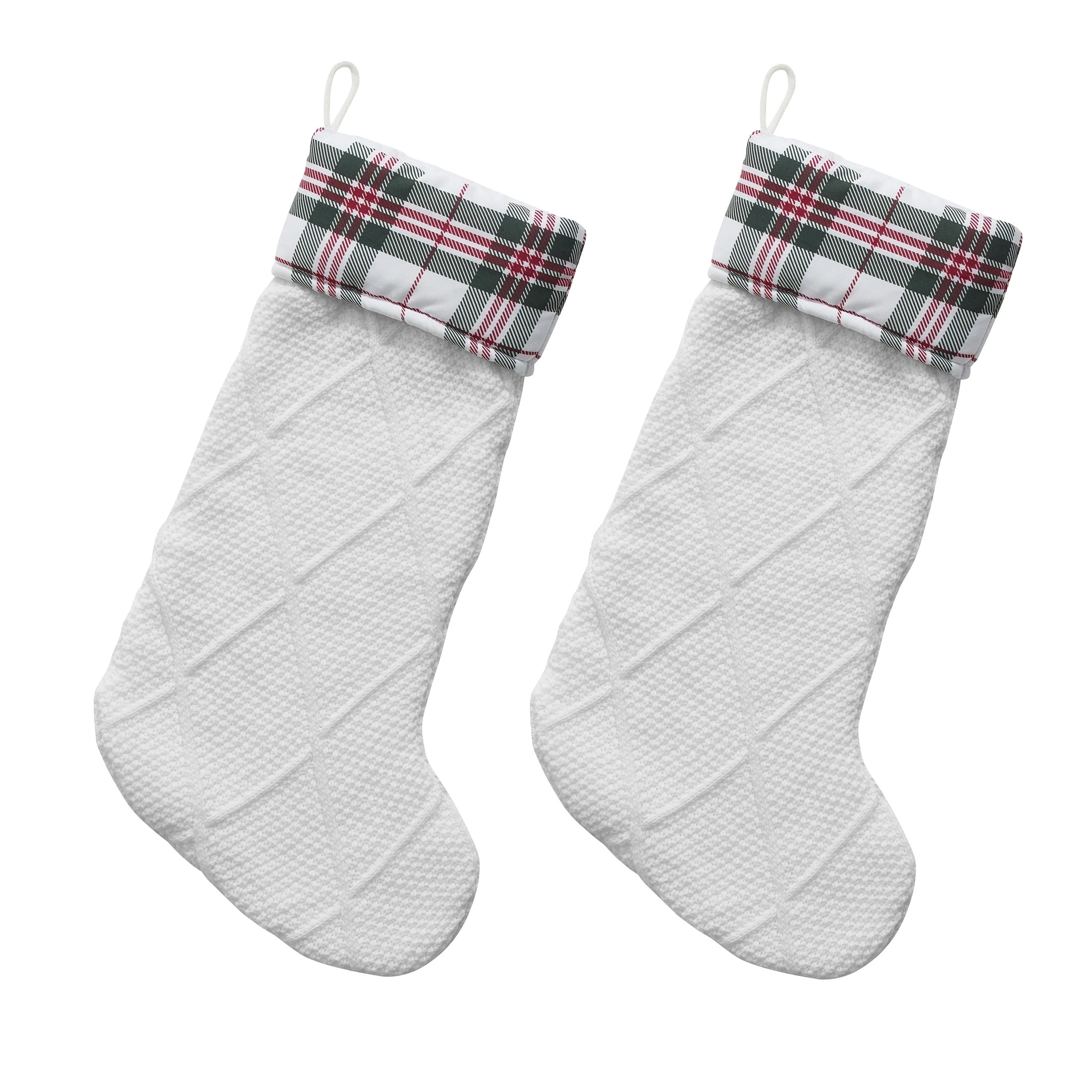 My Texas House Presley Bright White Plaid Christmas Stockings, 21" (2 Count) - Walmart.com | Walmart (US)