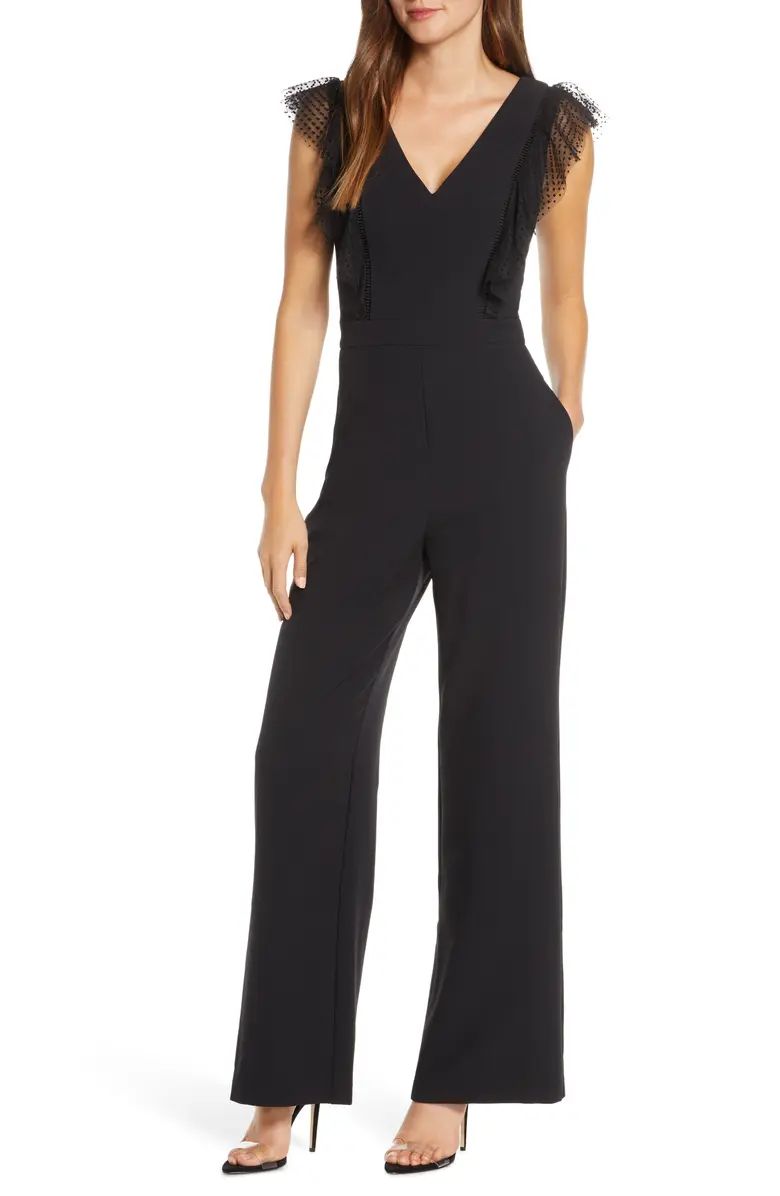 Tulle Ruffle Stretch Crepe Jumpsuit | Nordstrom