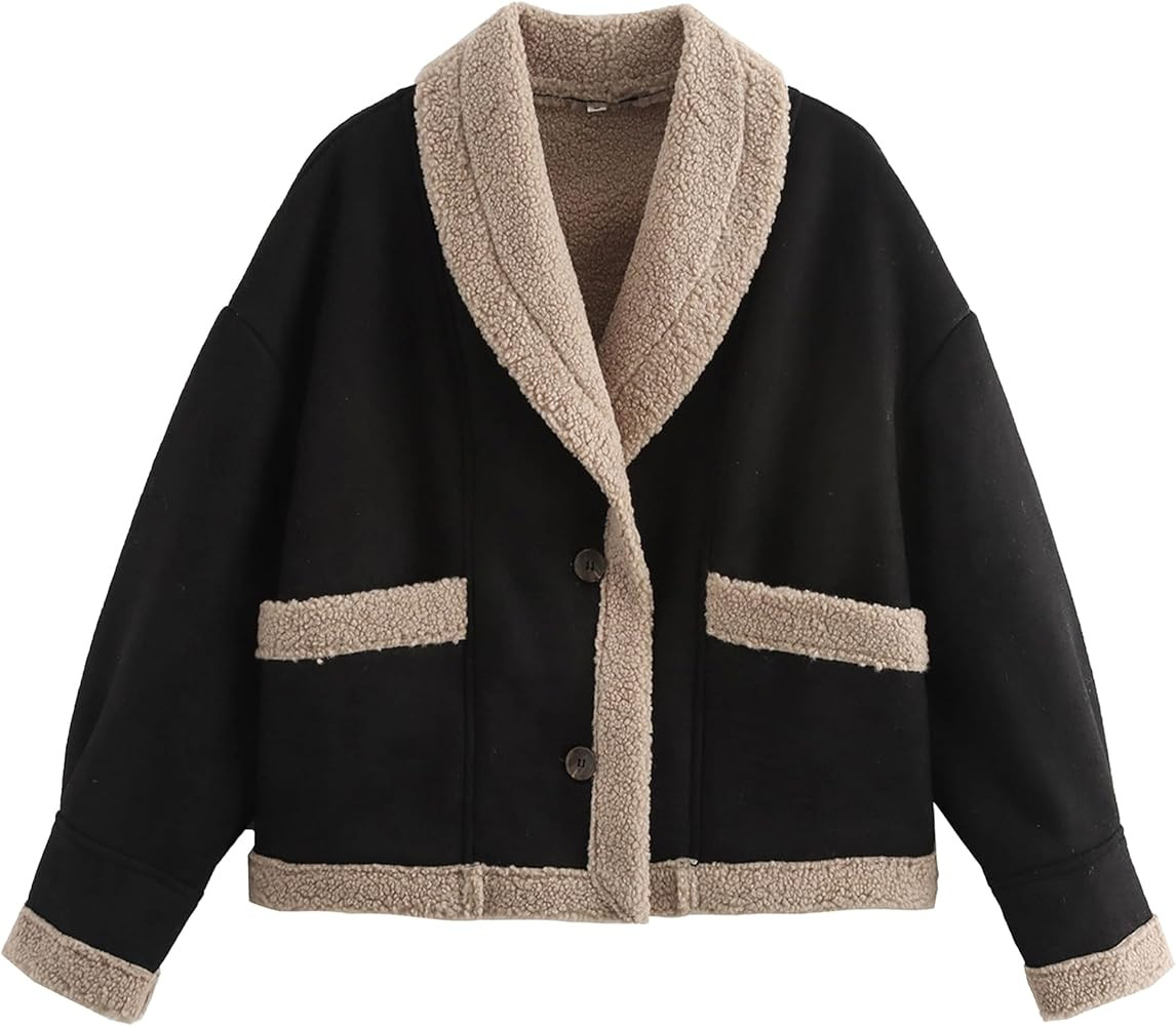 Hixiaohe Womens Fall Jackets Faux Suede Coats Sherpa Lined Outerwear Casual Fashion Button Down L... | Amazon (US)