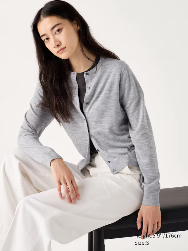 100% Merino Crew Neck Cardigan | UNIQLO (UK)