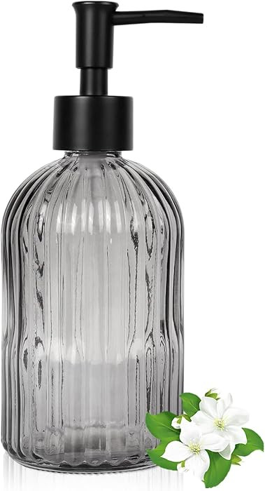 14Oz Black Pump Glass Soap Dispenser, Gray Stripe Countertop Refillable Liquid Bottle Hand Dish L... | Amazon (US)